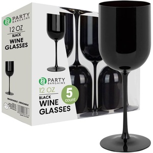 image:imagePARTY BARGAINS 12 oz Disposable Plastic Wine Goblets ShatterResistant BPAFree Stemmed Wine Cups for Weddings Events amp Outdoor Entertaining Black 5 PackBlack