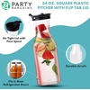 image:imagePARTY BARGAINS 34 oz Square Plastic Carafe with Black FlipTab Lid Clear  6 Pack HeavyDuty SpillResistant Pitchers for Iced Tea Juice Cold Beverages Powdered Drinks Mimosa Bar
