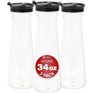 image:imagePARTY BARGAINS 33 oz Round Plastic Carafe Black FlipTab Lid Clear 3 Pack