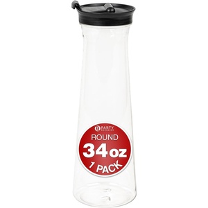 image:imagePARTY BARGAINS 33 oz Round Plastic Carafe with Black FlipTab Lid Clear  1 Pack HeavyDuty SpillResistant Pitchers for Iced Tea Juice Cold Beverages Powdered Drinks Mimosa Bar