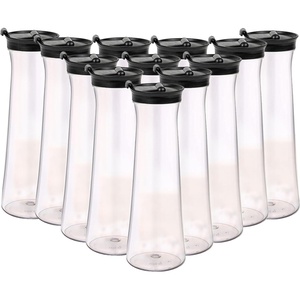 image:imagePARTY BARGAINS 33 oz Round Plastic Carafe with Black FlipTab Lid Clear  12 Pack HeavyDuty SpillResistant Pitchers for Iced Tea Juice Cold Beverages Powdered Drinks Mimosa Bar