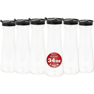 image:imagePARTY BARGAINS 33 oz Round Plastic Carafe with Black FlipTab Lid Clear  6 Pack HeavyDuty SpillResistant Pitchers for Iced Tea Juice Cold Beverages Powdered Drinks Mimosa Bar