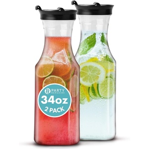 image:imagePARTY BARGAINS 34 oz Square Plastic Carafe with Black FlipTab Lid Clear  2 Pack HeavyDuty SpillResistant Pitchers for Iced Tea Juice Cold Beverages Powdered Drinks Mimosa Bar