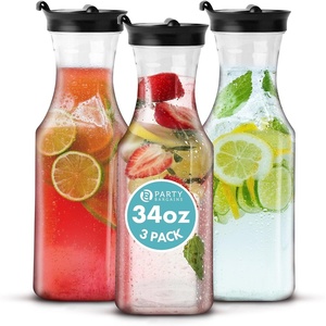 image:imagePARTY BARGAINS 34 oz Square Plastic Carafe with Black FlipTab Lid Clear  3 Pack HeavyDuty SpillResistant Pitchers for Iced Tea Juice Cold Beverages Powdered Drinks Mimosa Bar