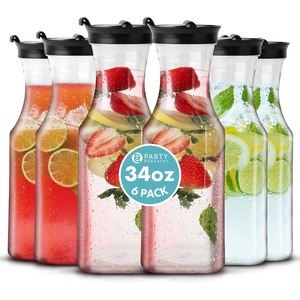 image:imagePARTY BARGAINS 34 oz Square Plastic Carafe with Black FlipTab Lid Clear  6 Pack HeavyDuty SpillResistant Pitchers for Iced Tea Juice Cold Beverages Powdered Drinks Mimosa Bar