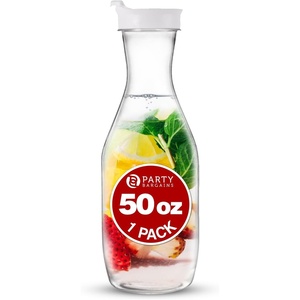 image:imagePARTY BARGAINS 50 oz Plastic Carafe with White FlipTab Lid Clear  1 Pack HeavyDuty SpillResistant Pitchers for Iced Tea Juice Cold Beverages Powdered Drinks Mimosa BarWhite Cap