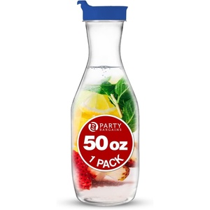 image:imagePARTY BARGAINS 50 oz Plastic Carafe with White FlipTab Lid Clear  1 Pack HeavyDuty SpillResistant Pitchers for Iced Tea Juice Cold Beverages Powdered Drinks Mimosa BarBlue Cap