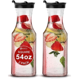 image:imagePARTY BARGAINS 54 oz Square Plastic Carafe with Black FlipTab Lid Clear  2 Pack HeavyDuty SpillResistant Pitchers for Iced Tea Juice Cold Beverages Powdered Drinks Mimosa Bar
