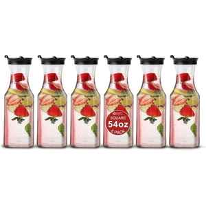 image:imagePARTY BARGAINS 54 oz Square Plastic Carafe with Black FlipTab Lid Clear  6 Pack HeavyDuty SpillResistant Pitchers for Iced Tea Juice Cold Beverages Powdered Drinks Mimosa Bar