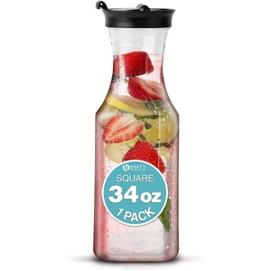 image:imageParty Bargains 34 Oz Water Carafe with Black Flip Tab Lid Square Base 1 Pack