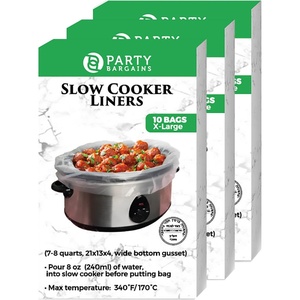 image:imagePARTY BARGAINS Slow Cooker Liners Extra Large 30 Pack Fits 78 Quart CrockPots 21 x 4 x 13 Inches 4 Wide Gusset HeavyDuty MultiUse Cooking Bags Oven amp Sous Vide Safe
