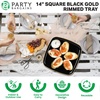 image:imageParty Bargains Plastic Serving Tray  4 Pack 8 x 11 Rectangular Organic Collection White Serving Platter with Gold Rim Disposable Food Tray for Snacks Appetizers Charcuterie BirthdayBlack Gold Rim