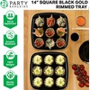 image:imagePARTY BARGAINS Plastic Serving Tray 8 Pack 14 Round White Gold Rim Serving Platter Disposable Food Tray for Snacks Appetizers Charcuterie Weddings BuffetsBlack Gold Rim