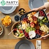 image:imagePARTY BARGAINS Plastic Serving Tray 8 Pack 14 Round White Gold Rim Serving Platter Disposable Food Tray for Snacks Appetizers Charcuterie Weddings BuffetsBlack Gold Rim