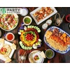 image:imagePARTY BARGAINS Plastic Serving Tray 8 Pack 14 Round White Gold Rim Serving Platter Disposable Food Tray for Snacks Appetizers Charcuterie Weddings BuffetsBlack