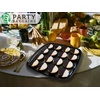 image:imagePARTY BARGAINS Plastic Serving Tray 8 Pack 14 Round White Gold Rim Serving Platter Disposable Food Tray for Snacks Appetizers Charcuterie Weddings BuffetsBlack