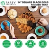 image:imagePARTY BARGAINS Plastic Serving Tray 8 Pack 14 Round White Gold Rim Serving Platter Disposable Food Tray for Snacks Appetizers Charcuterie Weddings BuffetsBlack Gold Rim