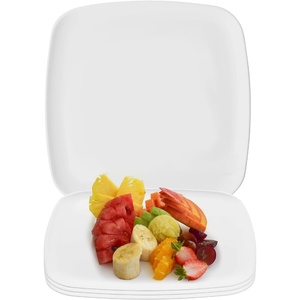 image:imagePARTY BARGAINS Plastic Serving Tray 8 Pack 14 Round White Gold Rim Serving Platter Disposable Food Tray for Snacks Appetizers Charcuterie Weddings BuffetsWhite