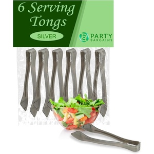 image:imagePARTY BARGAINS 85 Silver Plastic Serving Tongs 6Pack  HeavyDuty Disposable amp Reusable Kitchen Tongs for Parties BBQ Buffet Salad Appetizers Catering