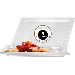 image:imageDisposable Rectangle Plastic Serving Tray  Excellent for Weddings Buffets Dinner and Parties  17 x 12 inches  4 Count  Clear