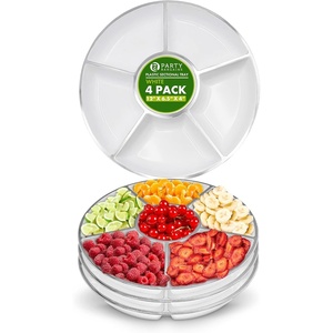 image:imagePARTY BARGAINS 12 Round Plastic Serving Tray 6Sections White with Silver Rim Pack of 4