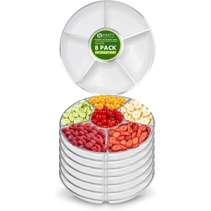 image:imagePARTY BARGAINS 12 Round Plastic Serving Tray 6Sections White with Silver Rim Pack of 8