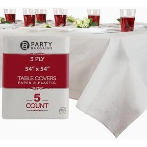 image:imagePARTY BARGAINS Disposable Table Covers 54 x 54 White  Heavy Duty Paper Plastic Blend Square Tablecloth for Parties amp Events 5 Count