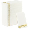 image:imagePARTY BARGAINS Disposable LinenFeel Guest Towels 100 Pack 13 x 16 White with Gold Print Soft Paper Hand Towels for Weddings Cocktail Party Decorative Fold Dinner Napkins