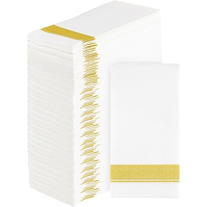 image:imagePARTY BARGAINS Disposable ClothLike Paper Guest Towels 100 Pack 13 x 16 White with Gold Line Soft Absorbent Decorative Napkins for Weddings Parties Events Home