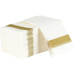 image:imagePARTY BARGAINS Disposable ClothLike Paper Guest Towels 50 Pack 13 x 16 White with Gold Line Soft Absorbent Decorative Napkins for Weddings Parties Events Home