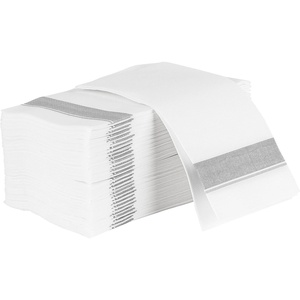 image:imagePARTY BARGAINS Disposable ClothLike Paper Guest Towels 50 Pack 13 x 16 White with Silver Line Soft Absorbent Decorative Napkins for Weddings Parties Events Home