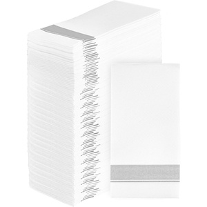 image:imageParty Bargains Disposable ClothLike Guest Towels 100 Pack 13 x 16 White with Silver Print Soft Paper Hand Towels for Weddings Cocktail Parties and Decorative Fold Dinner Napkins