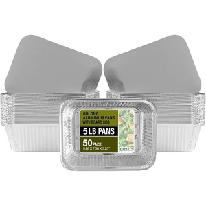 image:imagePARTY BARGAINS 5 Lb Aluminum Foil Pans with Lids  50 Count Set with Board Lids 9 x 7 Inches Oblong Pan Food Container for Hot and Cold Use Max 240C5LB Pan
