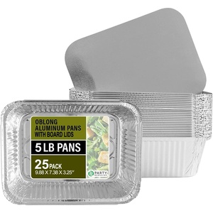 image:imagePARTY BARGAINS 5 Lb Aluminum Foil Pans with Lids  50 Count Set with Board Lids 9 x 7 Inches Oblong Pan Food Container for Hot and Cold Use Max 240CSilver
