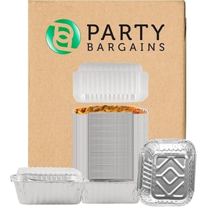 image:imagePARTY BARGAINS Party Bargains Aluminum Oblong Foil Pan Containers and plastic dome lids 1lb Capacity Aluminum Foil TakeOut Pans 800 With Plastic Lids
