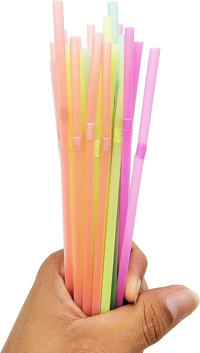 image:imageParty Bargains Flexible Drinking Straws 175 Count Assorted Neon Colors Disposable Plastic Straws for Cold Drinks Colorful 023 diameter 763 long Pack of 1