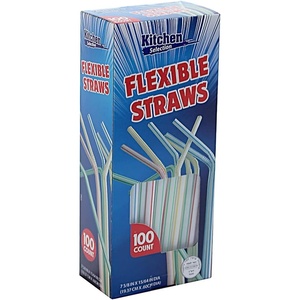 image:imageParty Bargains Flexible Drinking Straws 100 Count Striped Colors Disposable Plastic Straws 023 diameter 763 long Pack of 1