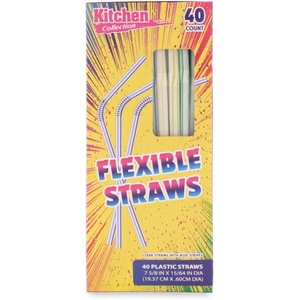 image:imageParty Bargains Flexible Drinking Straws 40 Count Striped Colors Disposable Plastic Straws 023 diameter 763 long Pack of 1