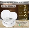 image:imagePARTY BARGAINS 125 Disposable Plastic Dinnerware Set for 25 Guest  Silver Rim 25 Each 10 Dinner Plates 7 SaladDessert Plates Forks Knives Spoons for Weddings Bridal Showers Birthday