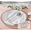 image:imagePARTY BARGAINS 125 Disposable Plastic Dinnerware Set for 25 Guest  Silver Rim 25 Each 10 Dinner Plates 7 SaladDessert Plates Forks Knives Spoons for Weddings Bridal Showers Birthday