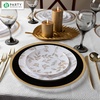 image:imagePARTY BARGAINS 13Inch Charger Plates  8 Pack Organic Collection Black Gold Rim HeavyDuty Disposable Chargers for Elegant Dining  Ideal for Weddings and Formal EventsBlack With Gold Rim