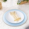 image:imagePARTY BARGAINS 13Inch Charger Plates  8 Pack Organic Collection Black Gold Rim HeavyDuty Disposable Chargers for Elegant Dining  Ideal for Weddings and Formal EventsHammered Blue Gold Rim