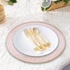 image:imagePARTY BARGAINS 13Inch Charger Plates  8 Pack Organic Collection Black Gold Rim HeavyDuty Disposable Chargers for Elegant Dining  Ideal for Weddings and Formal EventsHammered Pink Gold Rim