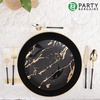 image:imagePARTY BARGAINS 13Inch Charger Plates  8 Pack Organic Collection Black Gold Rim HeavyDuty Disposable Chargers for Elegant Dining  Ideal for Weddings and Formal EventsHammered Black Gold Rim