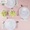 image:imagePARTY BARGAINS 13Inch Charger Plates  8 Pack Organic Collection Black Gold Rim HeavyDuty Disposable Chargers for Elegant Dining  Ideal for Weddings and Formal EventsA White