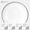 image:imagePARTY BARGAINS 13Inch Charger Plates  8 Pack Organic Collection Black Gold Rim HeavyDuty Disposable Chargers for Elegant Dining  Ideal for Weddings and Formal EventsSilver Rim