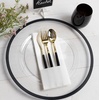 image:imagePARTY BARGAINS 13Inch Charger Plates  8 Pack Organic Collection Black Gold Rim HeavyDuty Disposable Chargers for Elegant Dining  Ideal for Weddings and Formal EventsBlack Rim