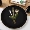 image:imagePARTY BARGAINS 13Inch Charger Plates  8 Pack Organic Collection Black Gold Rim HeavyDuty Disposable Chargers for Elegant Dining  Ideal for Weddings and Formal EventsHammered Black Gold Rim