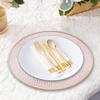 image:imagePARTY BARGAINS 13Inch Charger Plates  8 Pack Organic Collection Black Gold Rim HeavyDuty Disposable Chargers for Elegant Dining  Ideal for Weddings and Formal EventsHammered Pink Gold Rim
