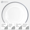 image:imagePARTY BARGAINS 13Inch Charger Plates  8 Pack Organic Collection Black Gold Rim HeavyDuty Disposable Chargers for Elegant Dining  Ideal for Weddings and Formal EventsSilver Rim
